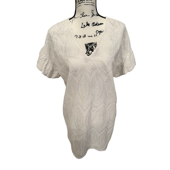 Marie Oliver Eyelet Lace White V-Neck Top Short Ruffle Sleeve Casual Summer - Picture 1 of 12